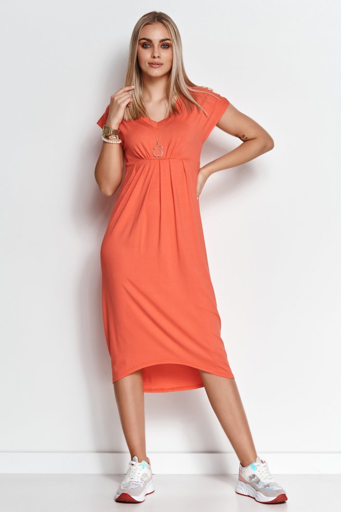 Asymetryczna sukienka z wiskozy pomarańczowa M534