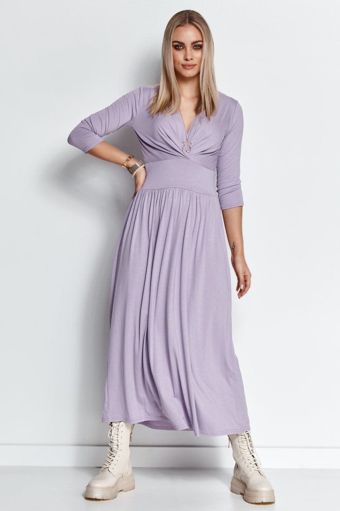Wiskozowa sukienka kopertowa maxi liliowa M671